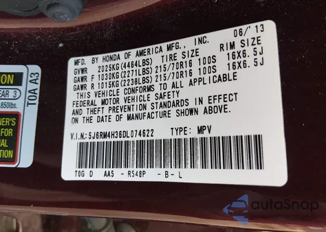 2013 Honda Cr-V Lx z USA, uszkodzony, nr VIN 5J6RM4H36DL074622